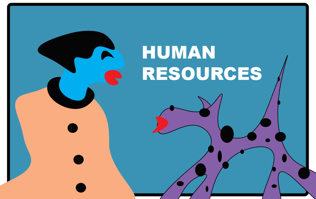 Human resources - cartoon graphic of woman and dog.