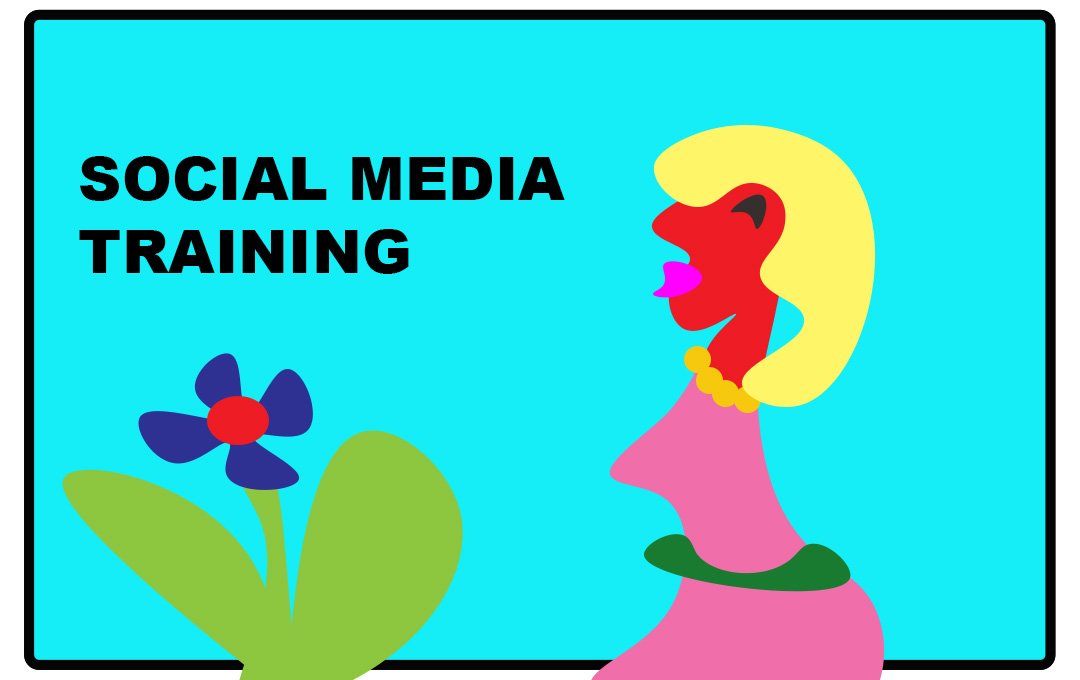 Social media training - cartoon graphic of woman with flower