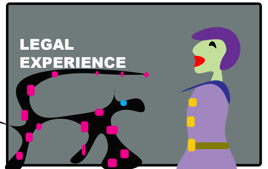 Legal experience - cartoon graphic of woman with dog