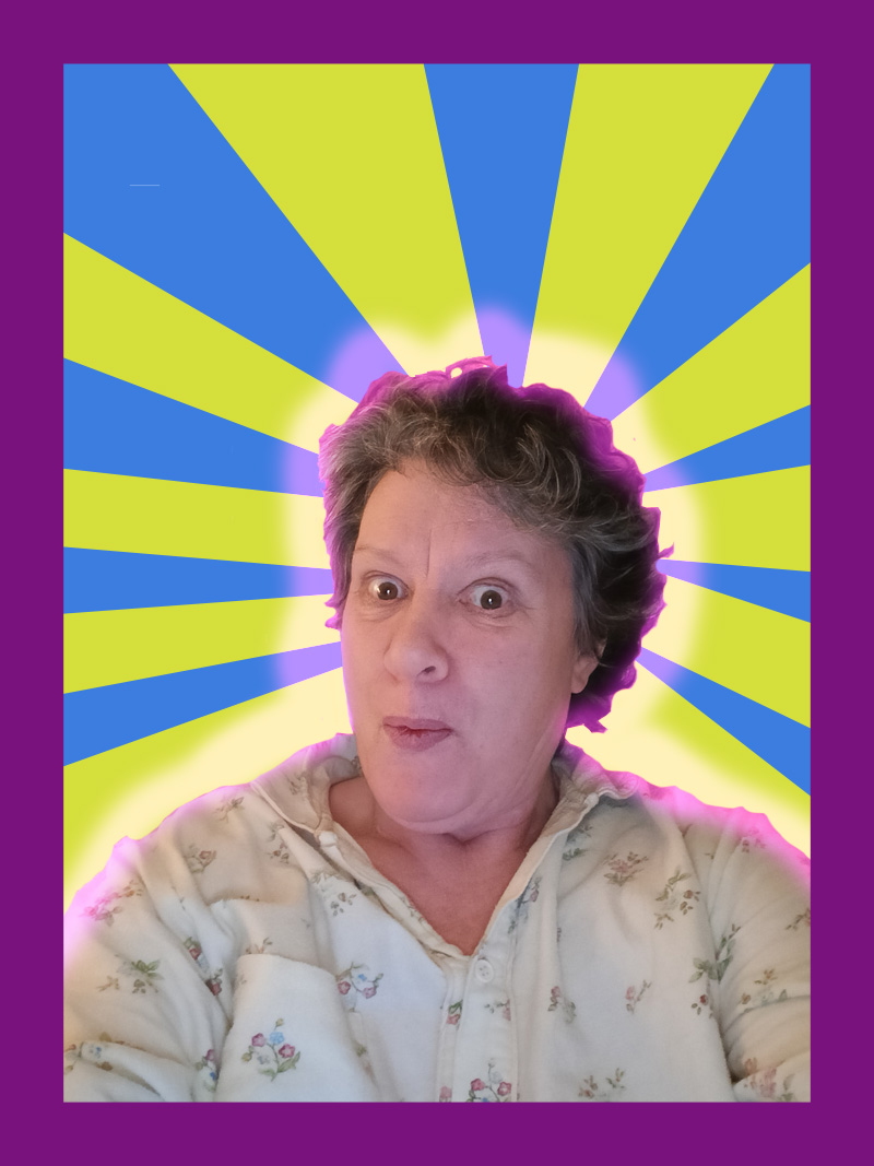 Photo of me, Carolyn Bayliss pulling a bit of a face, kind of tongue in cheek.