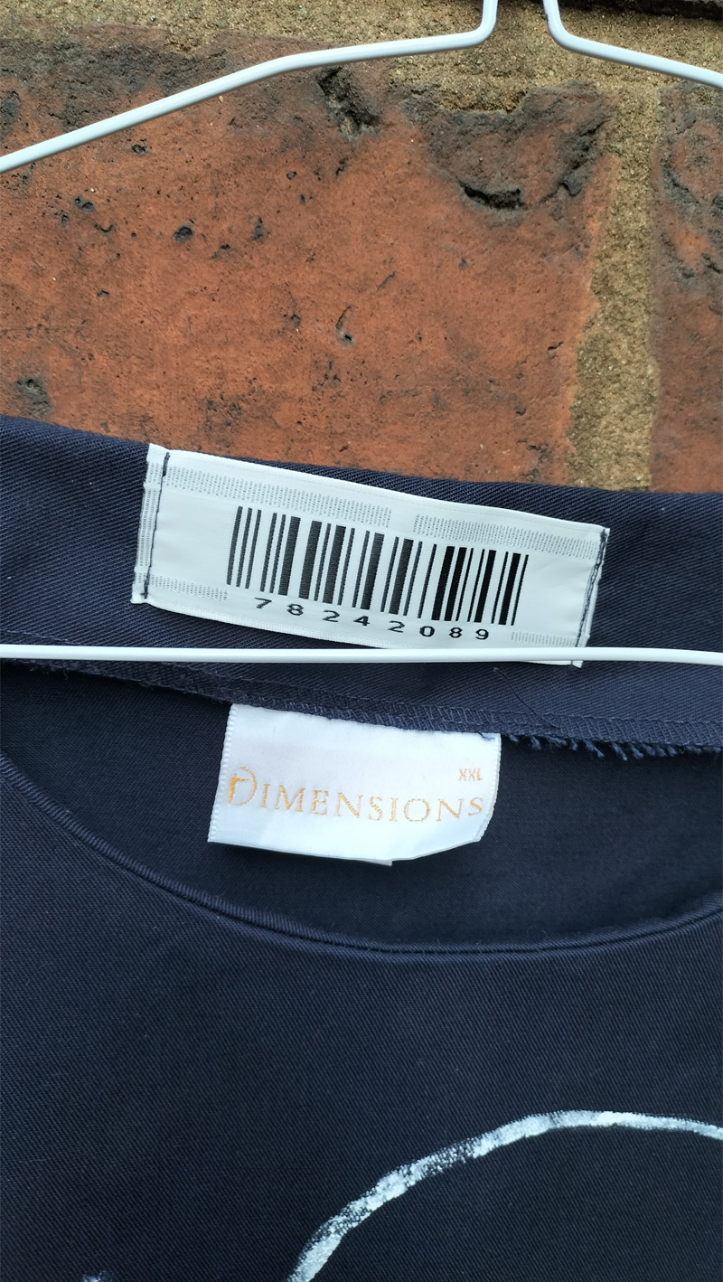 Dimensions label at back of inside garment. Disco Queen hand painted tabard. Dinner Lady disco style. Art work on the back reads Ma’am. On the front is a head (abstract style) and the words Disco Queen. Size XXL probably 12 to 14 UK size. £60 in the UK including postage. Navy blue.